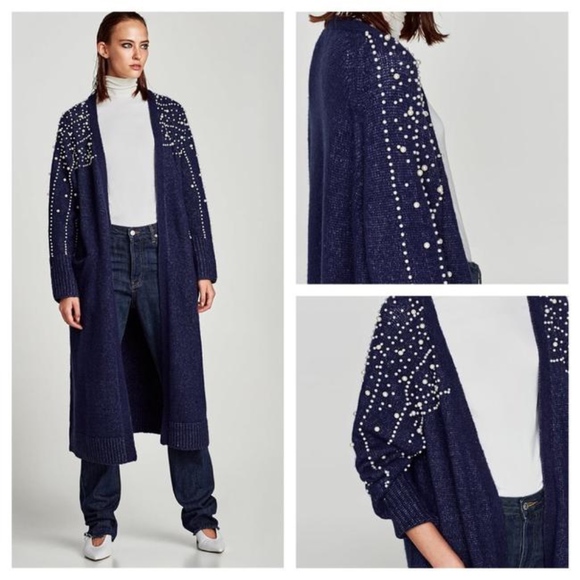 Zara Sweaters - Zara Blue New Pearl Cardigan